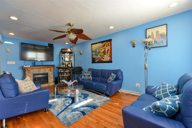 1319 E 86th St, Brooklyn, NY 11236 - living area with ceiling fan, wood finished floors, recessed lighting, and a fireplace