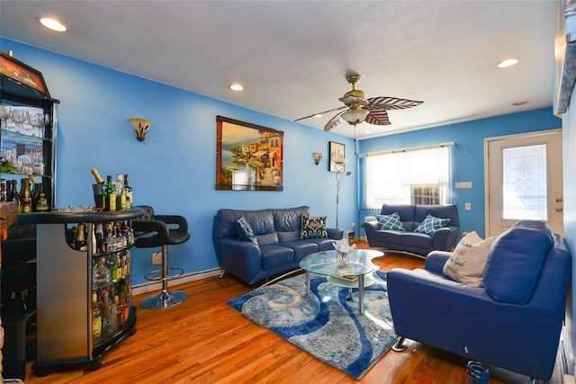 1319 E 86th St, Brooklyn, NY 11236 - living room with a ceiling fan, wood finished floors, and recessed lighting