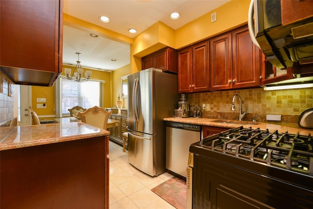 1319 E 86th St, Brooklyn, NY 11236 - kitchen with appliances with stainless steel finishes, tasteful backsplash, light tile patterned flooring, dark brown cabinets, and light stone countertops