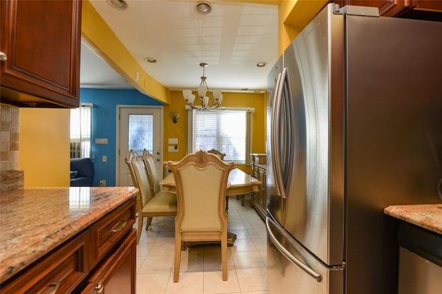 1319 E 86th St, Brooklyn, NY 11236 - dining space featuring a chandelier, light tile patterned flooring, beverage cooler, and recessed lighting