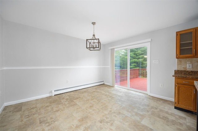 15 Pond St, Poughkeepsie, NY 12603 - unfurnished dining area featuring a baseboard radiator, a chandelier, and baseboards