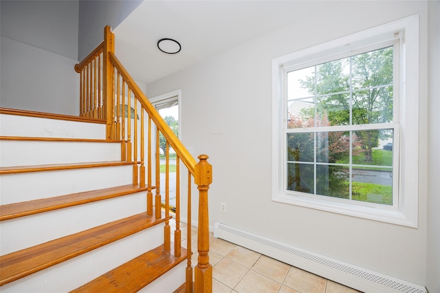 15 Pond St, Poughkeepsie, NY 12603 - staircase featuring a baseboard heating unit and tile patterned floors