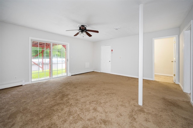 15 Pond St, Poughkeepsie, NY 12603 - unfurnished living room with a baseboard heating unit, carpet floors, a ceiling fan, baseboards, and a baseboard radiator