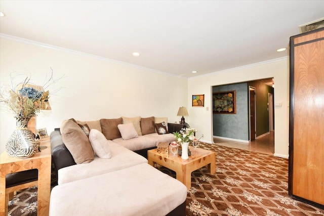 8519 212th St, Hollis Hills, NY 11427 - living room with crown molding and recessed lighting