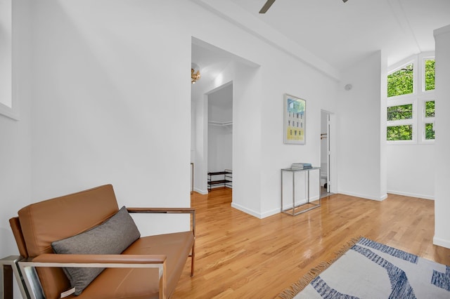 39 Cliff Rd, Greenwood Lake, NY 10925 - living area featuring vaulted ceiling, light wood-style flooring, and ceiling fan