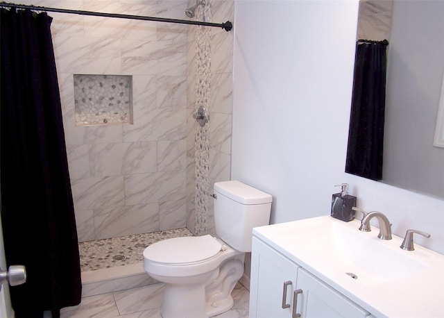 8 W Narcissus Rd, Mastic Beach, NY 11951 - bathroom featuring marble look tiles, vanity, and a tile shower