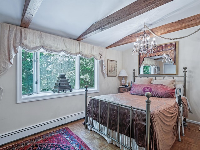 347 Scudder Ave, Northport, NY 11768 - bedroom featuring a baseboard radiator and a chandelier