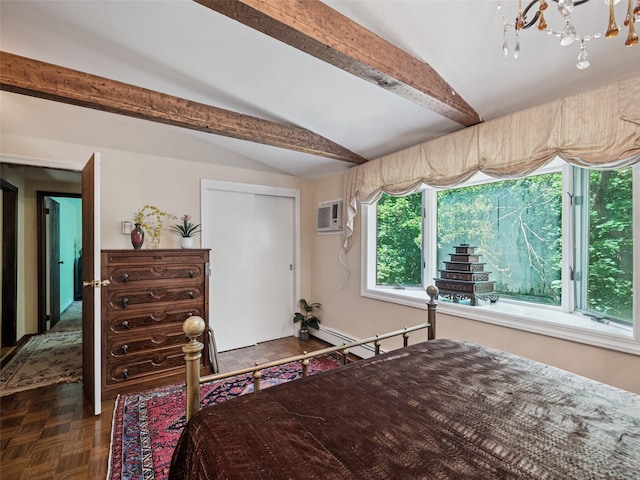 347 Scudder Ave, Northport, NY 11768 - bedroom with multiple windows, an AC wall unit, and a closet