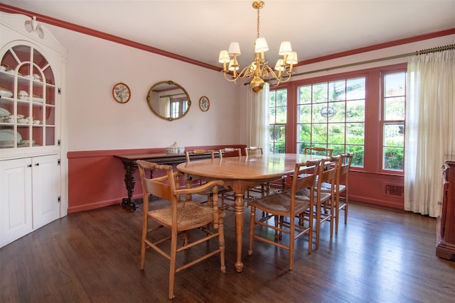 3 Little Ln, White Plains, NY 10605 - dining area featuring a chandelier, dark wood-type flooring, and ornamental molding