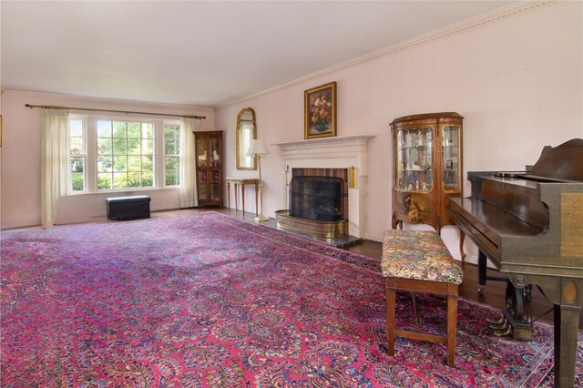 3 Little Ln, White Plains, NY 10605 - living room featuring a brick fireplace and ornamental molding