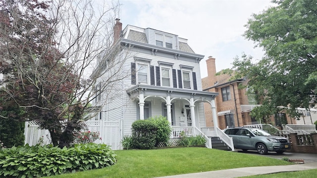 14436 32nd Ave, Flushing, NY 11354 - second empire-style home with a porch, mansard roof, a chimney, and a high end roof