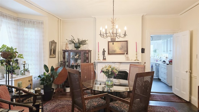 14436 32nd Ave, Flushing, NY 11354 - dining room with a chandelier, ornamental molding, and wood finished floors