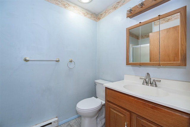 5306 Chelsea Cv N, Hopewell Junction, NY 12533 - bathroom featuring vanity, a baseboard radiator, tile patterned flooring, and an enclosed shower