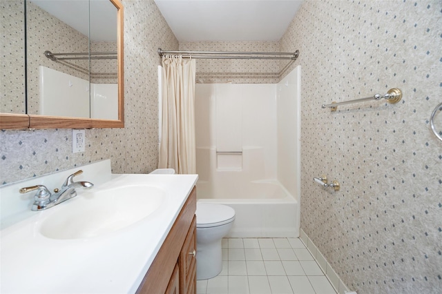 5306 Chelsea Cv N, Hopewell Junction, NY 12533 - full bath with tile patterned floors, vanity, shower / tub combo with curtain, and wallpapered walls