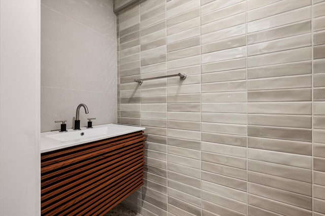 8 Junard Dr, Roslyn, NY 11576 - bathroom with tile walls and vanity