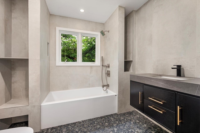 8 Junard Dr, Roslyn, NY 11576 - full bath with washtub / shower combination, vanity, and tile walls