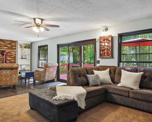 12 Summit Dr, Eldred, NY 12792 - living room with a textured ceiling and ceiling fan