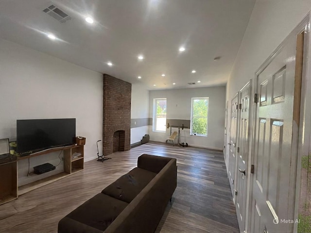 130 Van Dyke St, Brooklyn, NY 11231 - living room featuring dark wood finished floors, recessed lighting, a fireplace, and baseboards