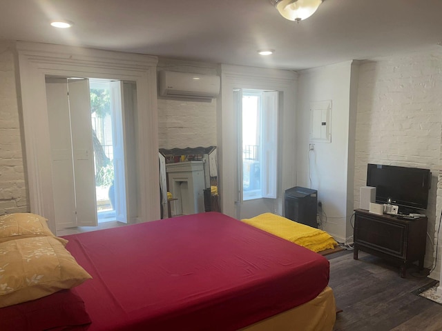 130 Van Dyke St, Brooklyn, NY 11231 - bedroom featuring a wall mounted AC, dark wood-style floors, access to outside, and electric panel