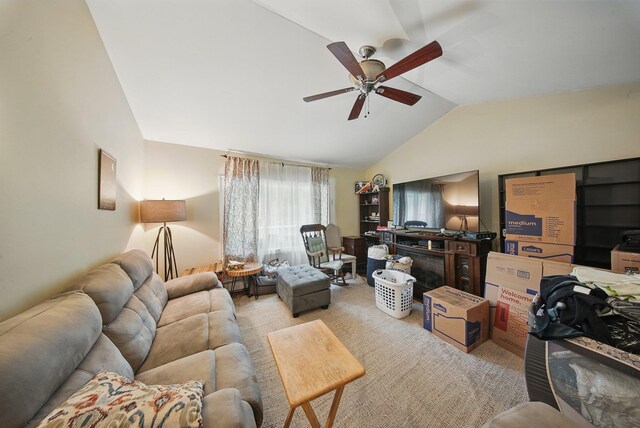 346 Stone School House Rd, Bloomingburg, NY 12721 - carpeted living area featuring a ceiling fan and vaulted ceiling