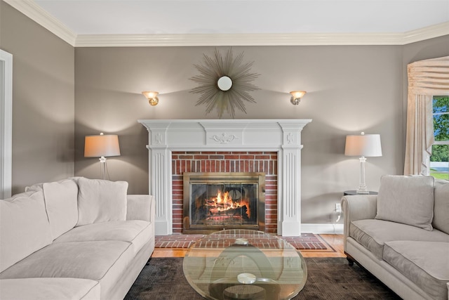 6 Long Meadow Way, Goshen, NY 10924 - living room with a fireplace, crown molding, and wood finished floors