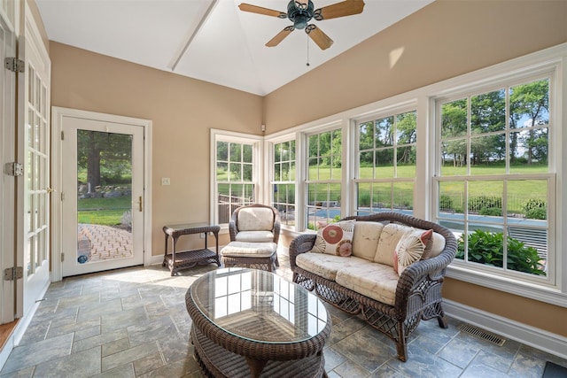 6 Long Meadow Way, Goshen, NY 10924 - sunroom featuring stone tile flooring, french doors, and lofted ceiling