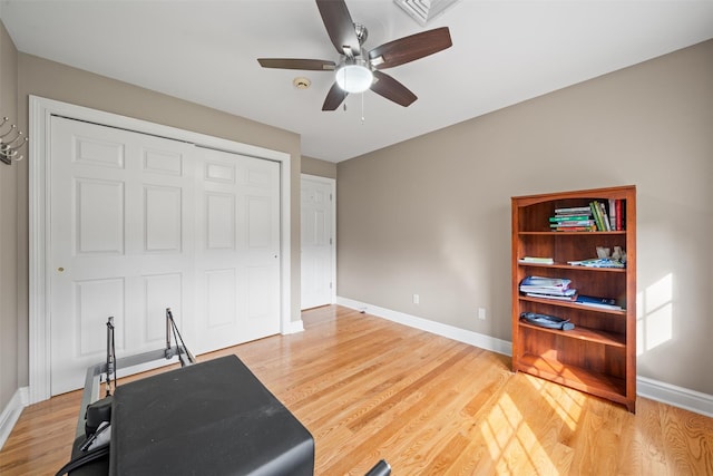 6 Long Meadow Way, Goshen, NY 10924 - workout room featuring a ceiling fan and light wood-style floors