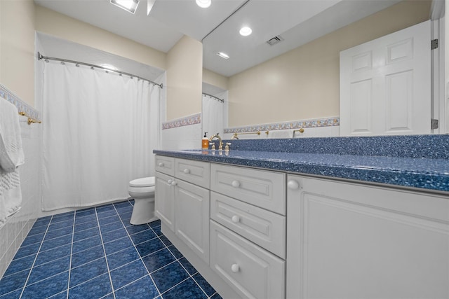 6 Long Meadow Way, Goshen, NY 10924 - full bathroom with tile walls, tile patterned flooring, vanity, wainscoting, and a shower with curtain