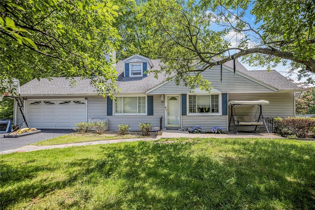 13 Valley View Dr, New Windsor, NY 12553 - cape cod house with asphalt driveway, a front lawn, a garage, and a shingled roof