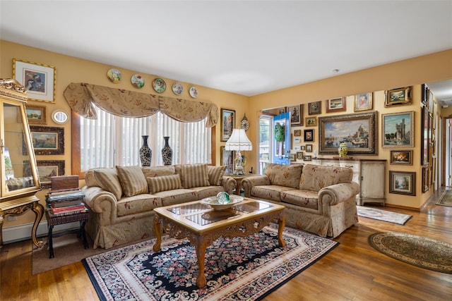12 Roosevelt Pl, Massapequa, NY 11758 - living area featuring hardwood / wood-style floors and baseboards