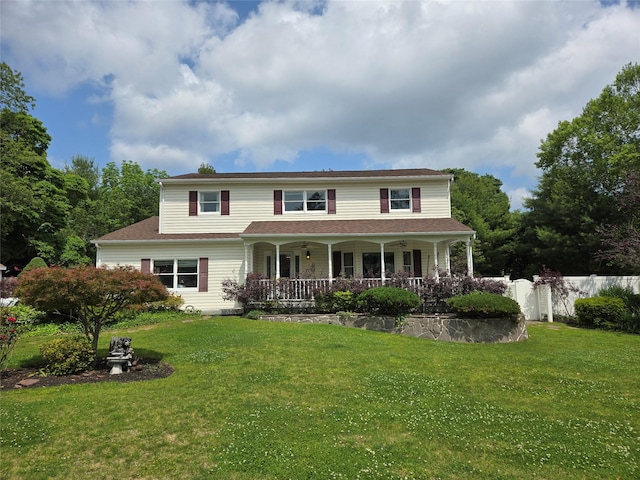 18 Laura Ct, Nesconset, NY 11767 - traditional-style house featuring a ceiling fan and a porch