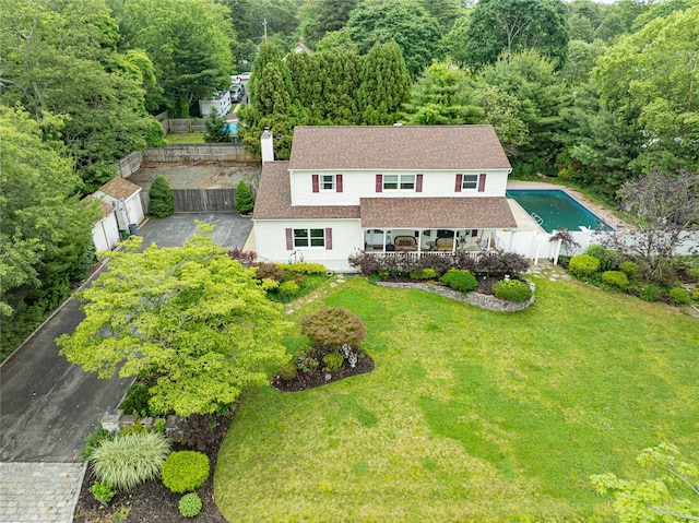18 Laura Ct, Nesconset, NY 11767 - aerial view of property and surrounding area with a heavily wooded area