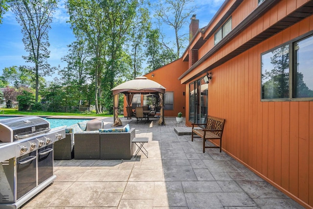 318 Sheep Pasture Rd, East Setauket, NY 11733 - view of patio with a gazebo, grilling area, an outdoor living space, and an outdoor pool