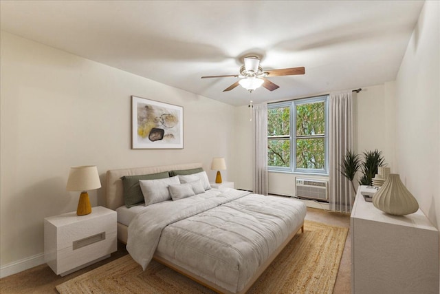 54-44 Little Neck Pkwy Unit 5G, Little Neck, NY 11362 - bedroom featuring light colored carpet, a ceiling fan, and an AC wall unit