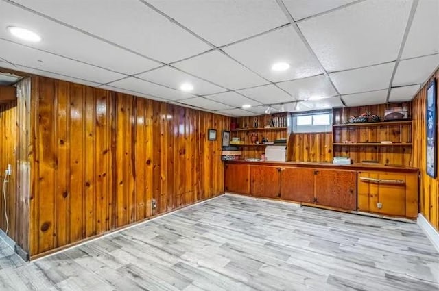 49-75 175th Pl, Fresh Meadows, NY 11365 - bar area with wooden walls, light wood-style floors, a paneled ceiling, and recessed lighting
