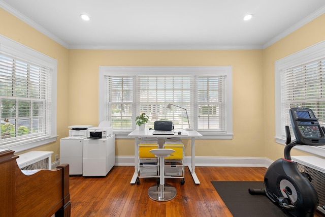 206 Brower Ave, Rockville Centre, NY 11570 - office with independent washer and dryer, plenty of natural light, hardwood / wood-style floors, ornamental molding, and recessed lighting