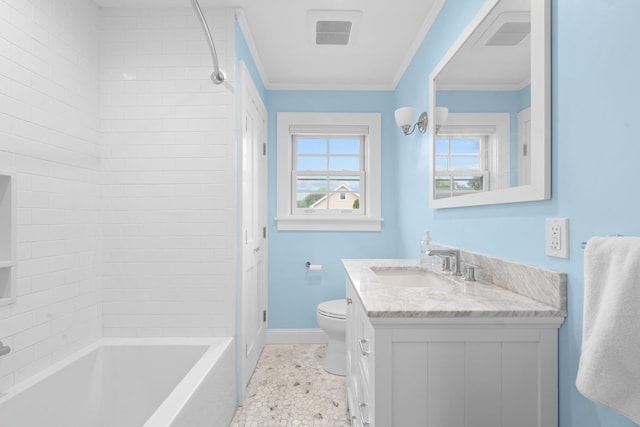 206 Brower Ave, Rockville Centre, NY 11570 - bathroom with vanity, ornamental molding, and  shower combination