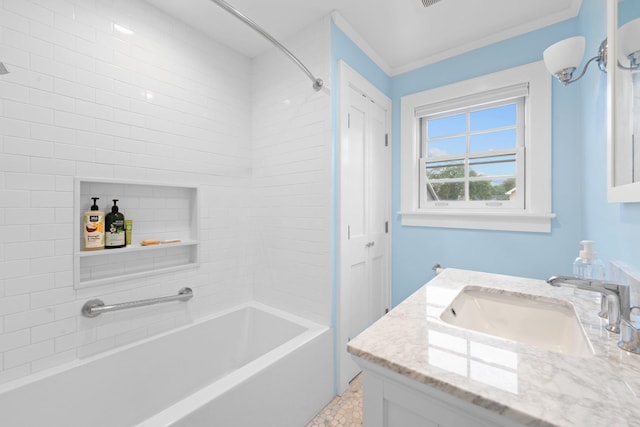 206 Brower Ave, Rockville Centre, NY 11570 - full bathroom featuring vanity, bathing tub / shower combination, and crown molding