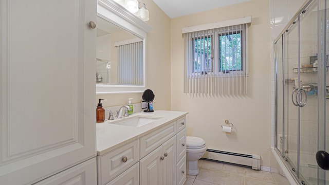 6 Sycamore Pl, Smithtown, NY 11787 - full bathroom featuring baseboard heating, vanity, tile patterned flooring, and enclosed tub / shower combo