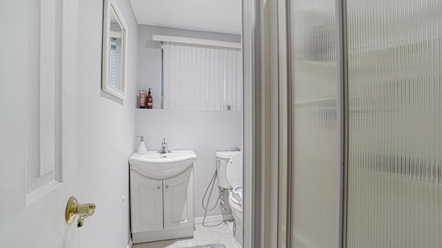 6 Sycamore Pl, Smithtown, NY 11787 - bathroom with vanity, tile patterned floors, and a shower with door
