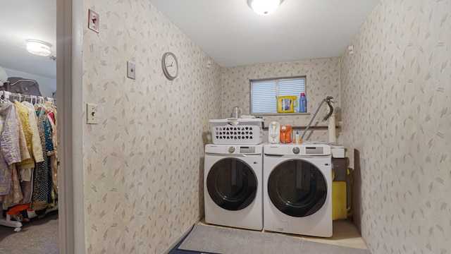 6 Sycamore Pl, Smithtown, NY 11787 - washroom featuring separate washer and dryer and wallpapered walls