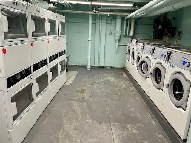 72-17 34th Ave Unit 1H, Jackson Heights, NY 11372 - community laundry room featuring stacked washer / dryer and independent washer and dryer
