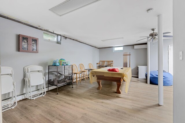 8 Mueller Mountain Rd, Putnam Valley, NY 10579 - rec room with wood finished floors, an AC wall unit, ceiling fan, and billiards table