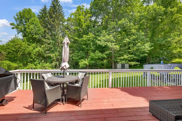 8 Mueller Mountain Rd, Putnam Valley, NY 10579 - wooden terrace featuring outdoor dining space and a yard