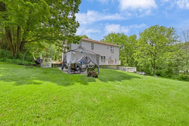 8 Mueller Mountain Rd, Putnam Valley, NY 10579 - rear view of property featuring a gazebo, a deck, and a lawn