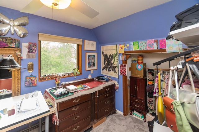 6807 State Route 42, Woodbourne, NY 12788 - office space with a ceiling fan, vaulted ceiling, and light colored carpet