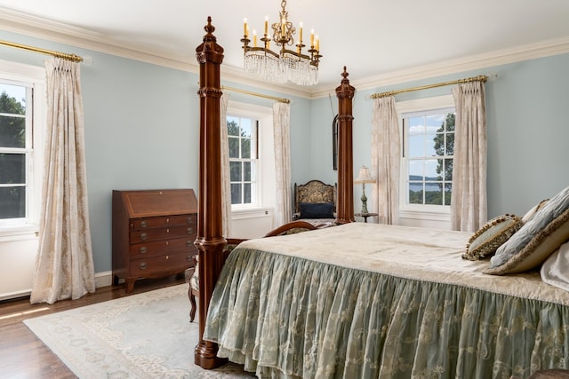 842 Sleepy Hollow Rd, Briarcliff Manor, NY 10510 - bedroom with a chandelier, ornamental molding, and wood finished floors