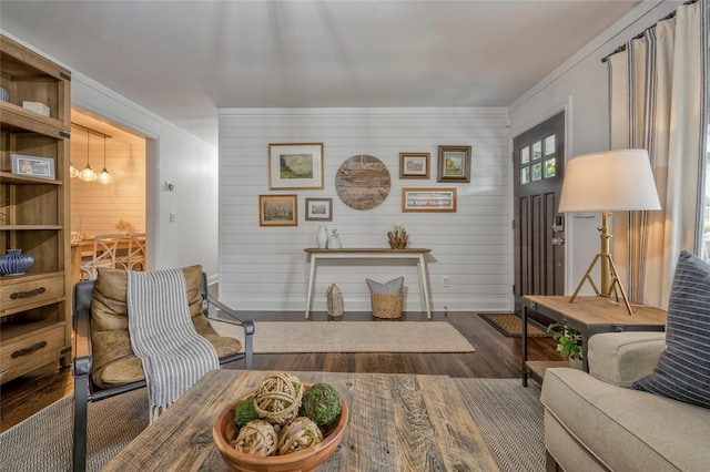 25 Jackwill Rd, East Patchogue, NY 11772 - living area featuring wood finished floors and wooden walls