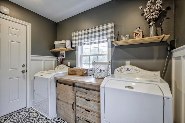 25 Jackwill Rd, East Patchogue, NY 11772 - laundry area with washer and clothes dryer and a wainscoted wall