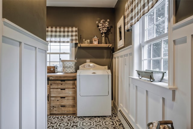 25 Jackwill Rd, East Patchogue, NY 11772 - laundry room featuring washer / dryer and a baseboard heating unit